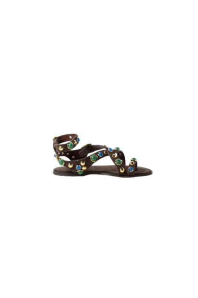 Rasteira Époque Chocolate com Pedras Coloridas