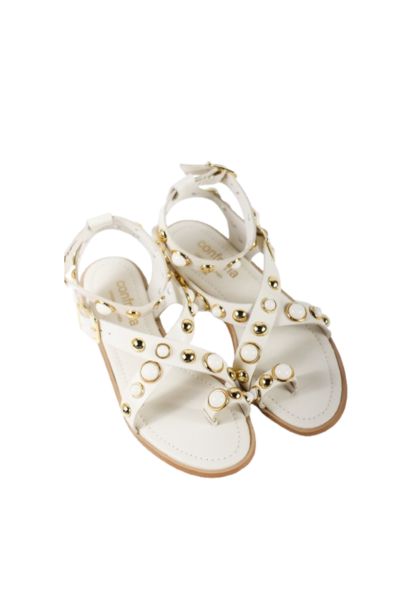 Rasteira Époque Off White com Pedras Marfim